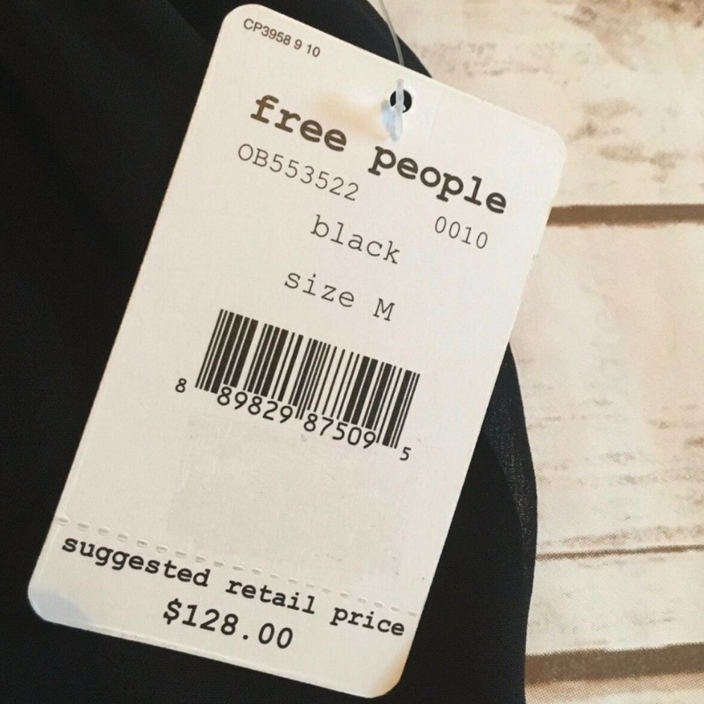 Free People Black Fringe Trim Grommet Hardware Accents Boho Festival Top (NWT) - Picture 3 of 4